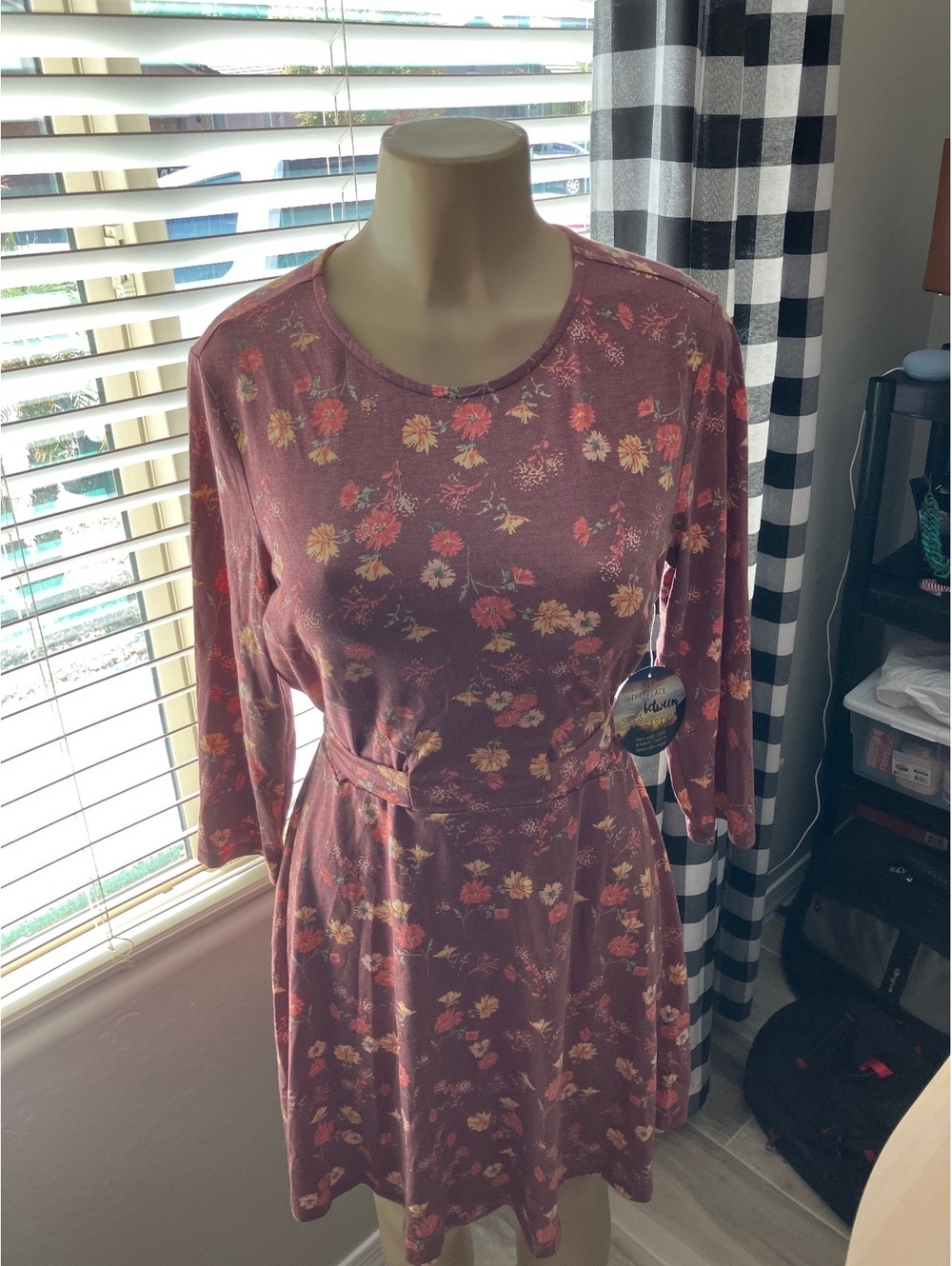 NWT Bebop XL Wine Multi Floral Dress with Belt